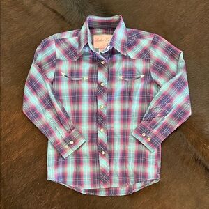 Plaid Button-Down Kids Shirt - Purple and Blue